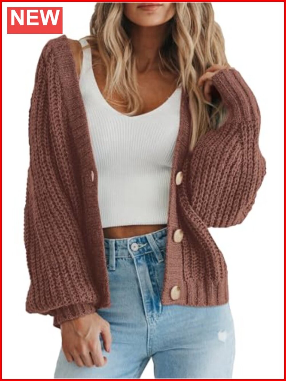 PRETTYGARDEN Chunky Knit Open Front Cardigan Sweater Button Down V Neck Fall